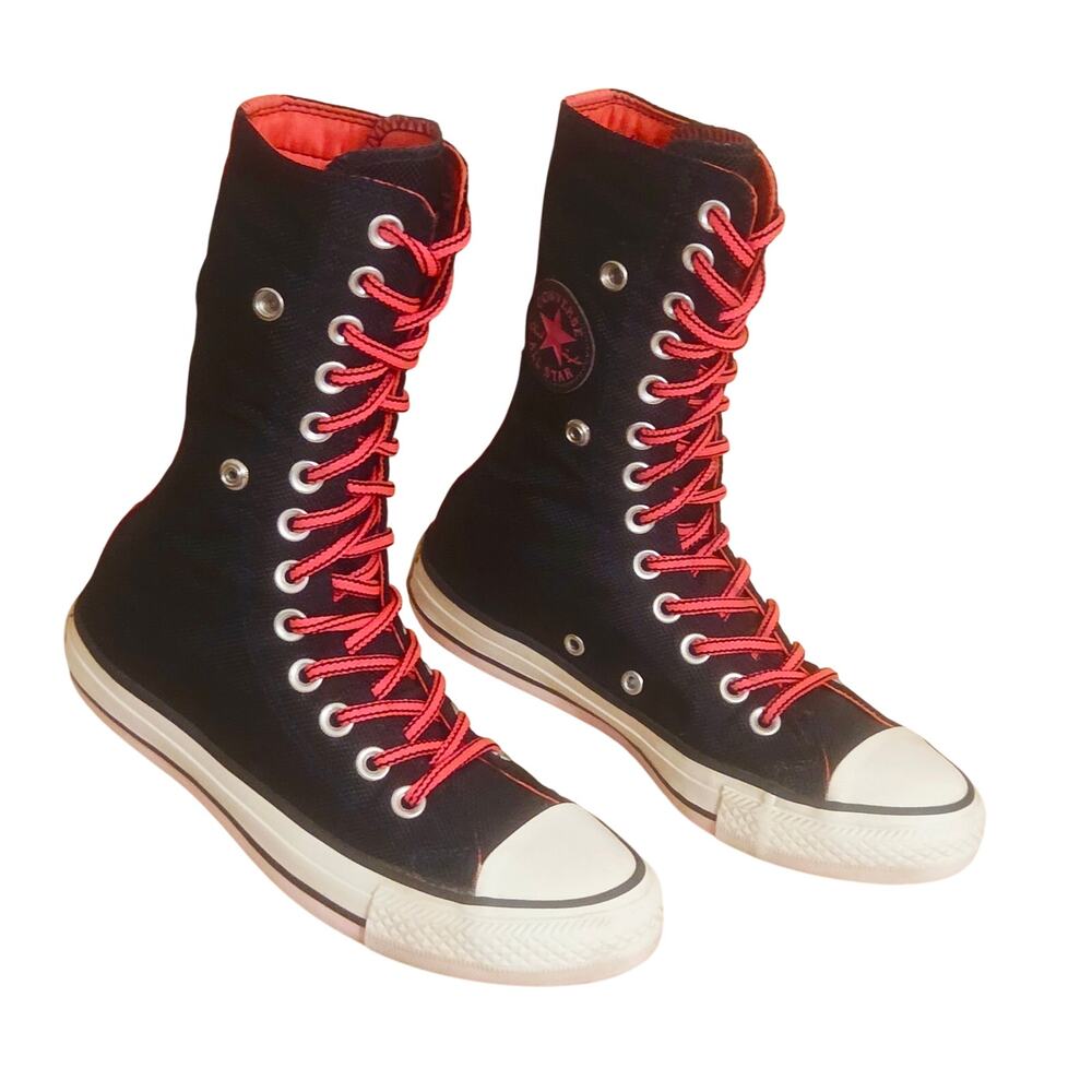 Converse 2012 XHI Extra Calf High Black Neon Pink Foldover Snap Sneaker Womens 5